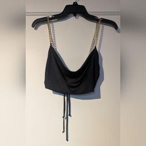 Cherry Mellow Women's Dressy Cropped Top With The Gold Tone Metal Straps.